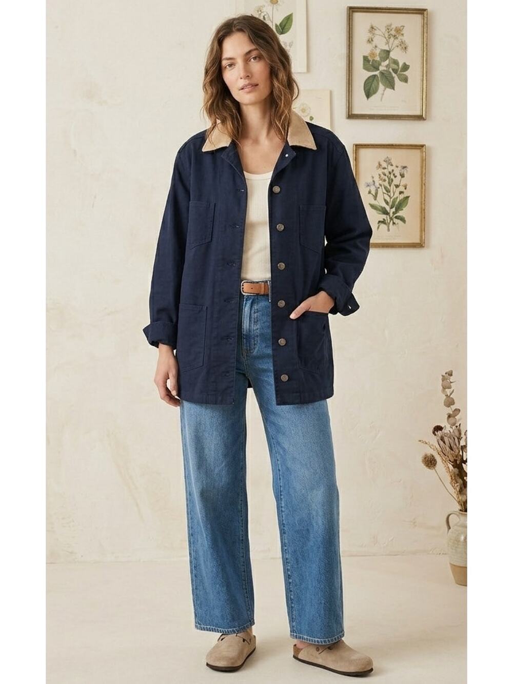 Vintage 90s Bill Blass Navy Canvas Chore Coat Barn Jacket Workwear M Unisex